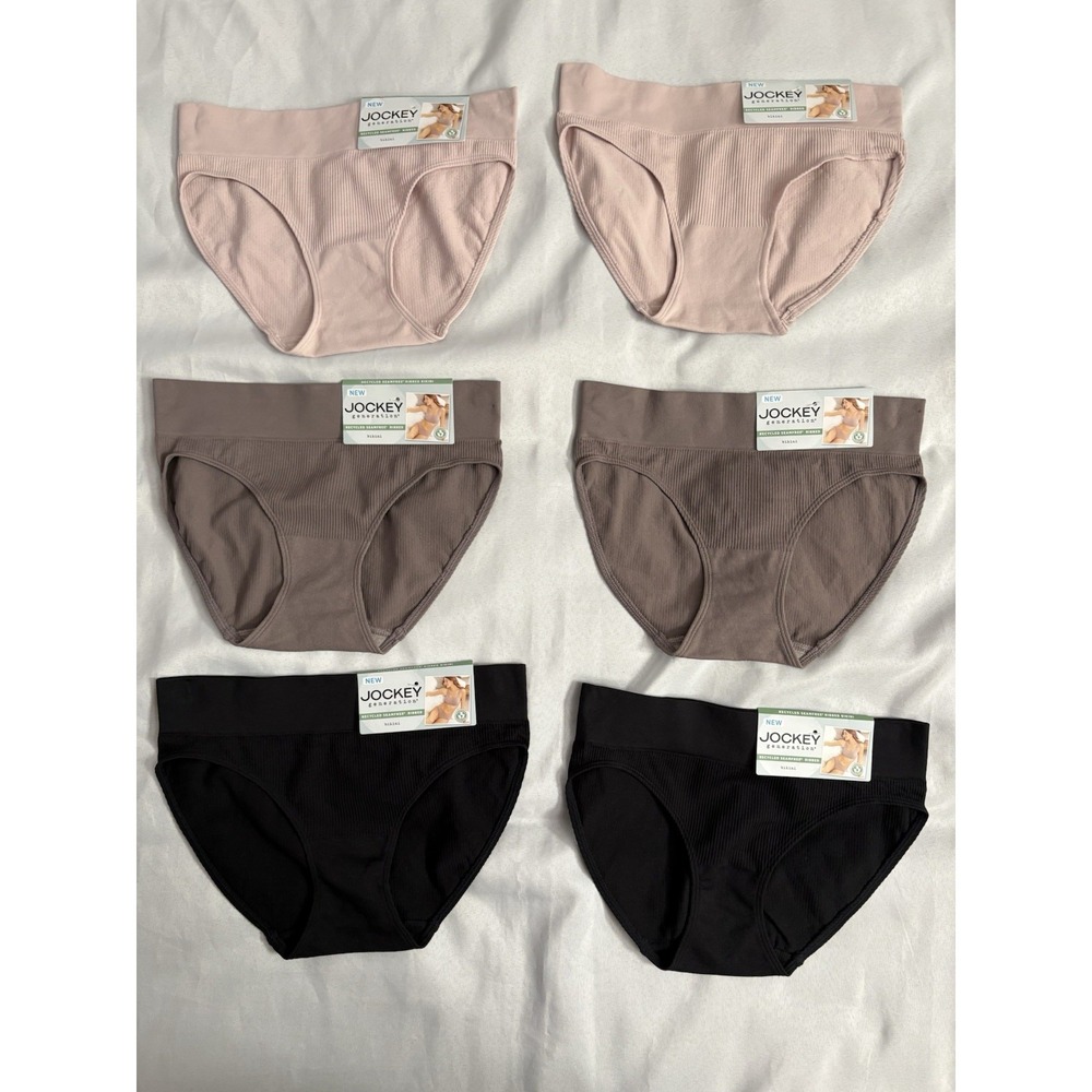 NEW Jockey Generation Seamfree Ribbed Bikini Panty Women Small 6 Pair Multicolor